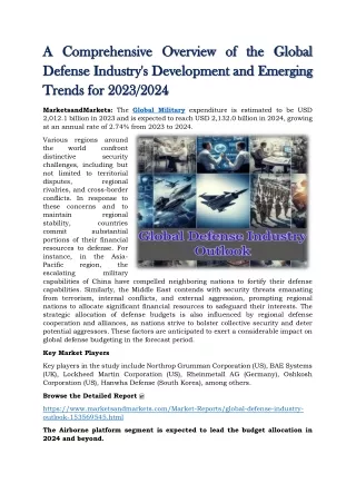 Global Defense Industry's Development and Emerging Trends for 2023/2024