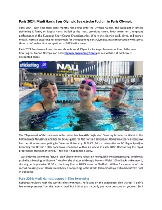 Paris 2024 Medi Harris Eyes Olympic Backstroke Podium in Paris Olympic