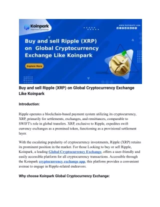 Buy and sell Ripple (XRP) on koinpark Global Cryptocurrency Exchange
