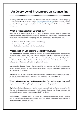 An Overview of Preconception Counselling