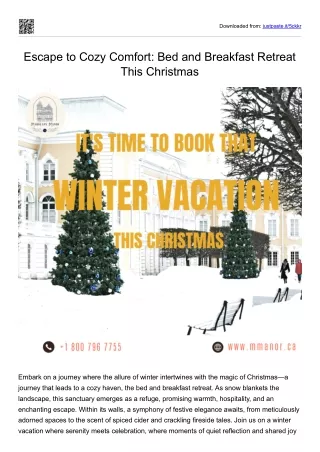 Escape to Cozy Comfort Bed and Breakfast Retreat This Christmas