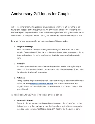 Anniversary gift ideas for couple
