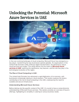 Unlocking the Potential - Microsoft Azure Services in UAE