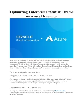 Optimizing Enterprise Potential - Oracle on Azure Dynamics