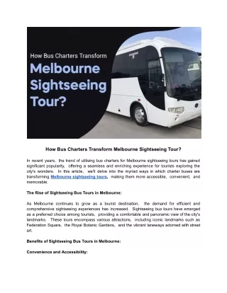 How Bus Charters Transform Melbourne Sightseeing Tour?