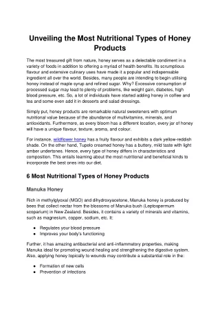 Unveiling the Most Nutritional Types of Honey Products