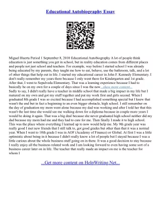 Autobiographical Essay Sample