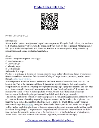 Product Life Cycle Essay