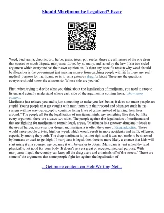 Should Marijuana Be Legalized Essay