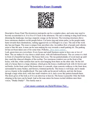 Example Of A Good Descriptive Essay