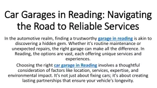 Car Garages in Reading Navigating the Road to Reliable Services