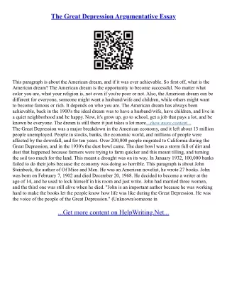 The Great Depression Essay