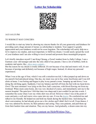 Sample Scholarship Essay Letter