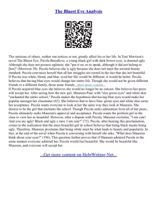 The Bluest Eye Essay