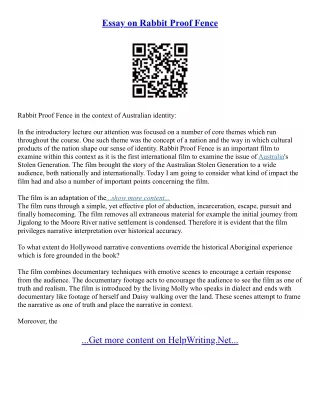 Rabbit Proof Fence Essay