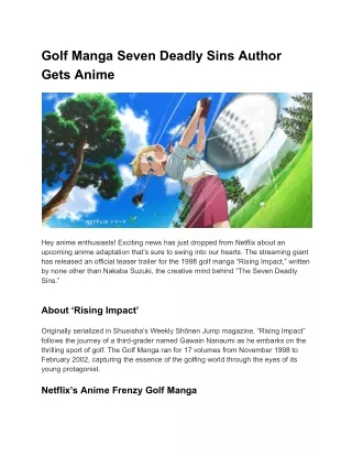 Golf Manga Seven Deadly Sins Author Gets Anime