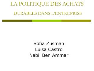 LA POLITIQUE DES ACHATS DURABLES DANS L’ENTREPRISE