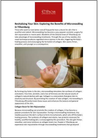 Revitalizing Your Skin: Exploring the Benefits of Microneedling in Tillsonburg