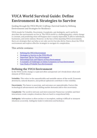 VUCA World Survival Guide: Define Environment & Strategies to Survive