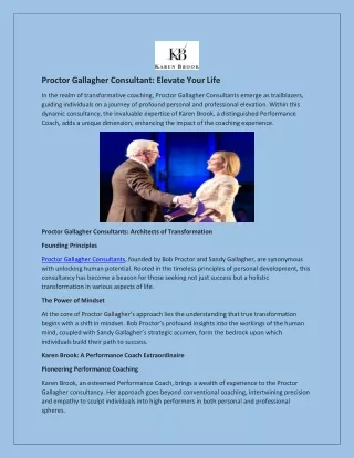 Proctor Gallagher Consultant: Elevate Your Life