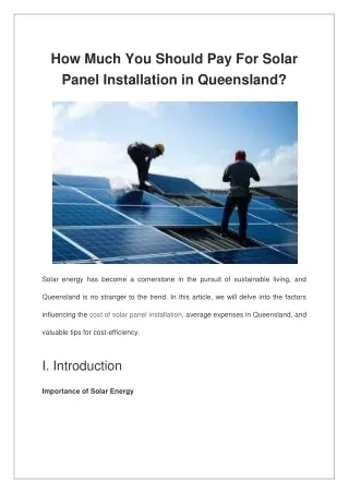 How Much You Should Pay For Solar Panel Installation in Queensland?