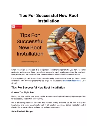 Tips For Successful New Roof Installation