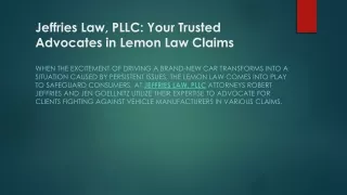 Jeffries Law, PLLC: Your Trusted Advocates in Lemon Law Claims