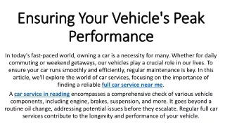 Ensuring Your Vehicle's Peak Performance