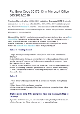 Fix_ Error Code 30175-13 In Microsoft Office 365_2021_2019