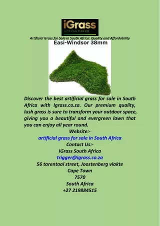 Artificial Grass for Sale in South Africa Quality and Affordability