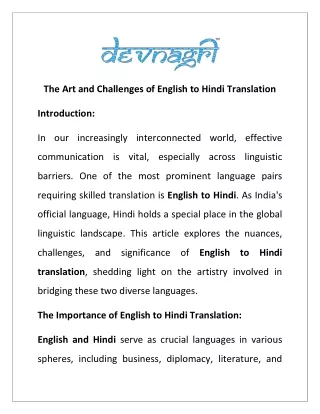 The Art and Challenges of English to Hindi Translation