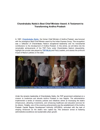 Chandrababu Naidu's Best Chief Minister Award A Testament to Transforming Andhr
