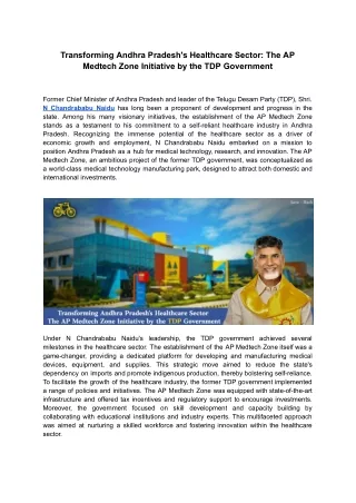 Transforming Andhra Pradesh's Healthcare Sector The AP Medtech Zone Initiative by the TDP Government