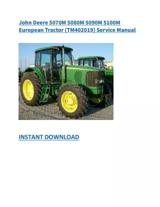 John Deere 5070M 5080M 5090M 5100M European Tractor (TM402019) Service Manual