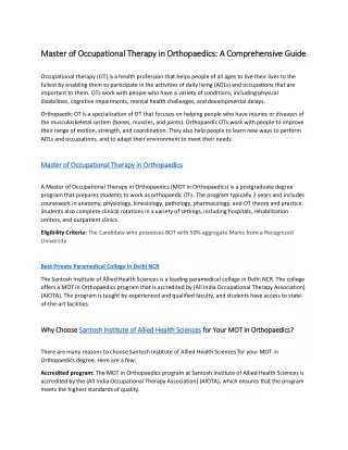 Master of Occupational Therapy in Orthopaedics A Comprehensive Guide