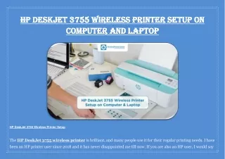 HP DeskJet 3755 Wireless Printer Setup on Computer and Laptop