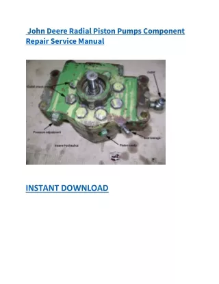 John Deere Radial Piston Pumps Component Repair Service Manual
