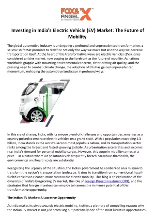 Investing in India's Electric Vehicle (EV) Market The Future of Mobility