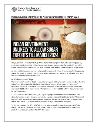 20-Indian Government Unlikely To Allow Sugar Exports Till March 2024