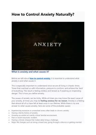 How to Control Anxiety Naturally