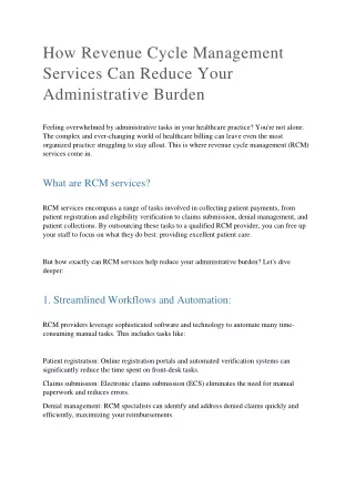How Revenue Cycle Management Services Can Reduce Your Administrative Burden