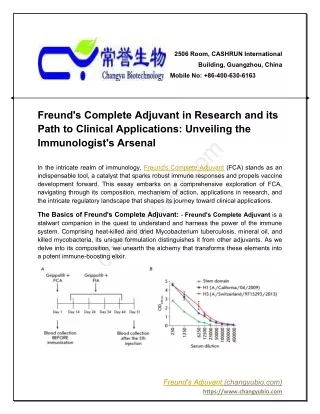 Freund's Complete Adjuvant in Research and its Path to Clinical Applications