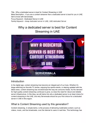 Why a dedicated server is best for Content Streaming in UAE
