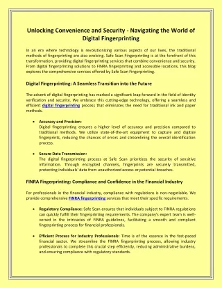 Unlocking Convenience and Security - Navigating the World of Digital Fingerprinting