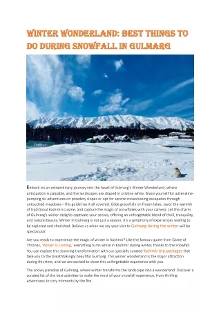 Winter Wonderland- Best Things to Do During Snowfall in Gulmarg