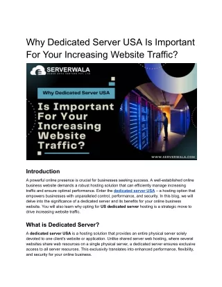 Why Dedicated Server USA Is Important For Your Increasing Website Traffic