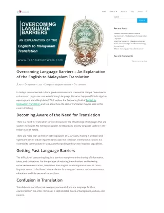 Overcoming Language Barriers – An Explanation of the English to Malayalam Translation