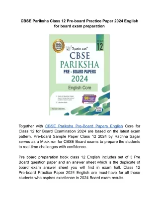 Together with CBSE Pariksha Pre-board Sample Paper Class 12 2024