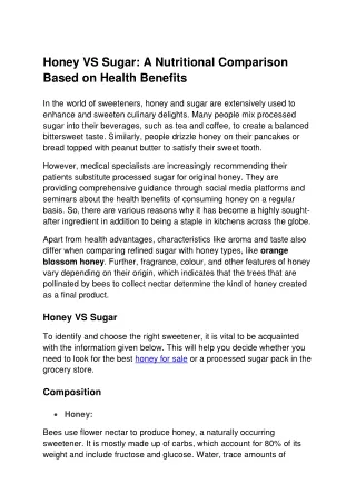 Honey VS Sugar_ A Nutritional Comparison Based on Health Benefits
