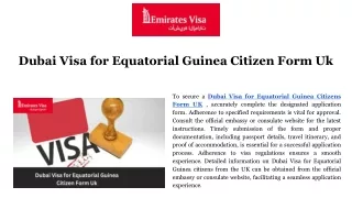 Dubai Visa for Equatorial Guinea Citizens Form UK